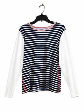 Lands' End Navy White Striped Long Sleeve Top XL 18 Nautical Stretch